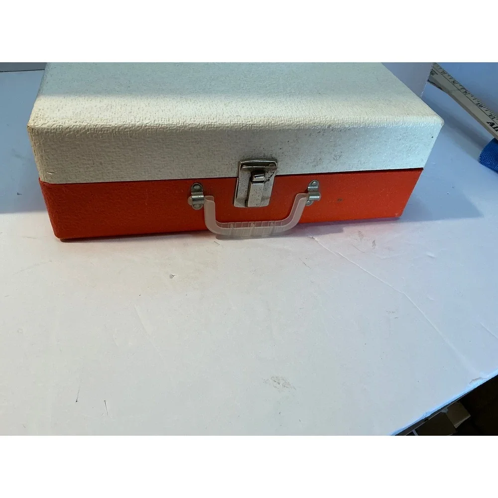 Vintage Imperial 45 RPM Record Case Orange‎ Cream Hardshell Carrying Box Retro